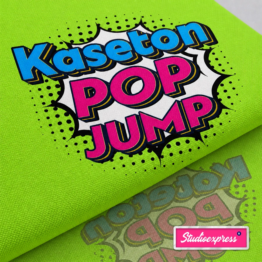 Druk sublimacyjny na tkaninie kasetonu POP JUMP 100x225 – zbliżenie na nadruk